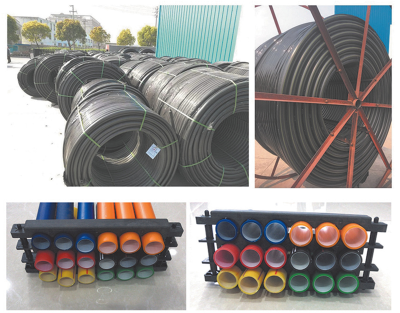 高密度聚乙烯(HDPE )硅芯管制作，系采用特種HDPE原料加硅料共擠復(fù)合而成，具備以下基本特性: 1.管道的強(qiáng)度，包括抗壓，抗張和抗沖擊能力，充分考慮到光(電)纜保護(hù)所需的安全系數(shù)，不再需要大管作外層保護(hù)。 2、硅管曲率半徑小，為其外徑的十倍。敷管時(shí)遇到彎曲處和上下管落差處可隨路而轉(zhuǎn)或隨坡而走，無(wú)須作任何特別處理，更不必設(shè)入井過(guò)渡。 3、其內(nèi)壁的硅芯層是固體的，永久的潤(rùn)滑濟(jì)。 4、其內(nèi)壁的硅芯層被同步擠壓進(jìn)壁內(nèi)，均勻地分布于整個(gè)內(nèi)壁，硅芯層與高度密聚乙烯具有相同的物理和機(jī)械特性:不會(huì)剝落，脫離。 5、其內(nèi)壁硅芯層的摩擦特性保持不變，纜線在管道內(nèi)反復(fù)抽取。 6、其內(nèi)璧的硅芯層不與水溶，污物進(jìn)管后可用水沖洗管道，可免遭嚙齒動(dòng)物破壞。7、抗老化，使用壽命長(zhǎng)，埋入地下可達(dá)50年以上。 8、耐候性能好。 9、施工快捷，可大降低工程造價(jià)。